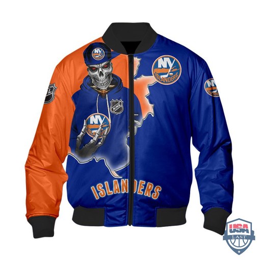 NHL New York Islanders Blue Orange Skull Scratch Bomber Jacket