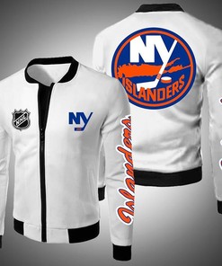 NHL New York Islanders White Bomber Jacket