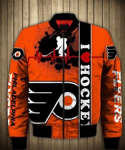 NHL Philadelphia Flyers Orange Black Heart Beats Bomber Jacket