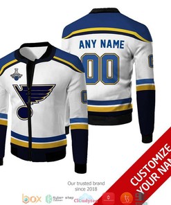 NHL St. Louis Blues Blue Custom Name Number White Bomber Jacket