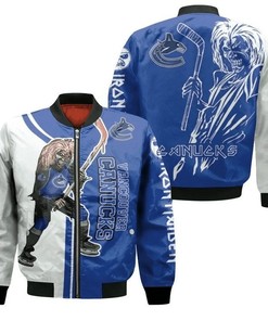 NHL Vancouver Canucks Blue White Zombie Player Bomber Jacket