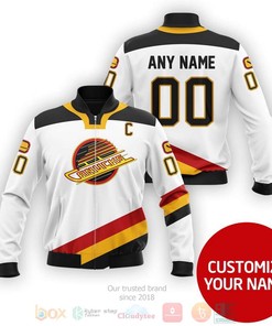 NHL Vancouver Canucks Custom Name Number White Bomber Jacket