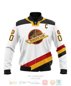 NHL Vancouver Canucks Custom Name Number White Bomber Jacket