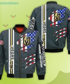 NHL Vegas Golden Knights American Flag Scratch Grey Bomber Jacket