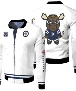 NHL Winnipeg Jets Mick E. Moose Logo Mascot White Bomber Jacket