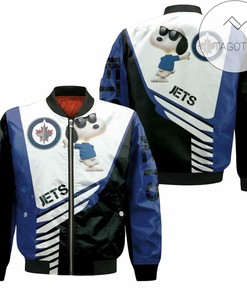 NHL Winnipeg Jets White Navy Blue Snoopy For Fans Bomber Jacket