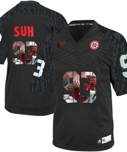 Nebraska Cornhuskers Ndamukong Suh Black Printing Player Portrait Football Jersey