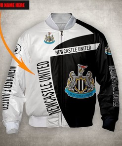 Newcastle United FC Custom Name Black White Bomber Jacket