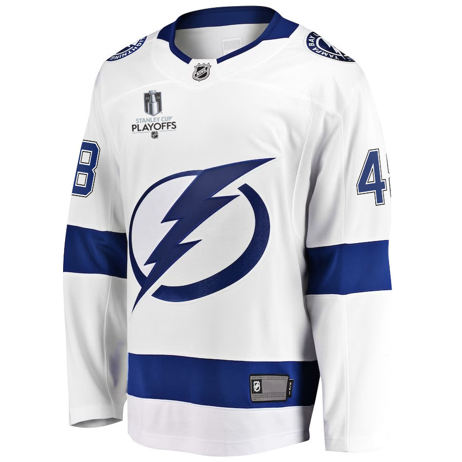 Nick Perbix 48 Tampa Bay Lightning Stanley Cup 2023 Playoffs Patch Away Breakaway Men Jersey - White