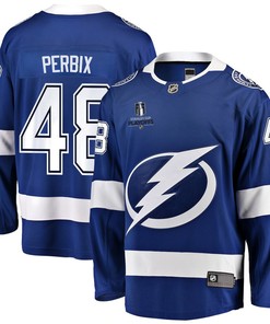 Nick Perbix 48 Tampa Bay Lightning Stanley Cup 2023 Playoffs Patch Home Breakaway Men Jersey - Blue