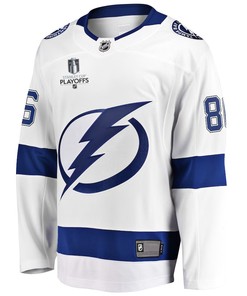 Nikita Kucherov 86 Tampa Bay Lightning Stanley Cup 2023 Playoffs Patch Away Breakaway Men Jersey - White