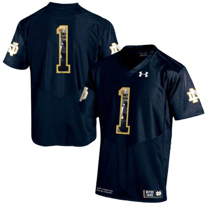 Notre Dame Fighting Irish #1 Navy Printing Player Portrait Football Jersey
