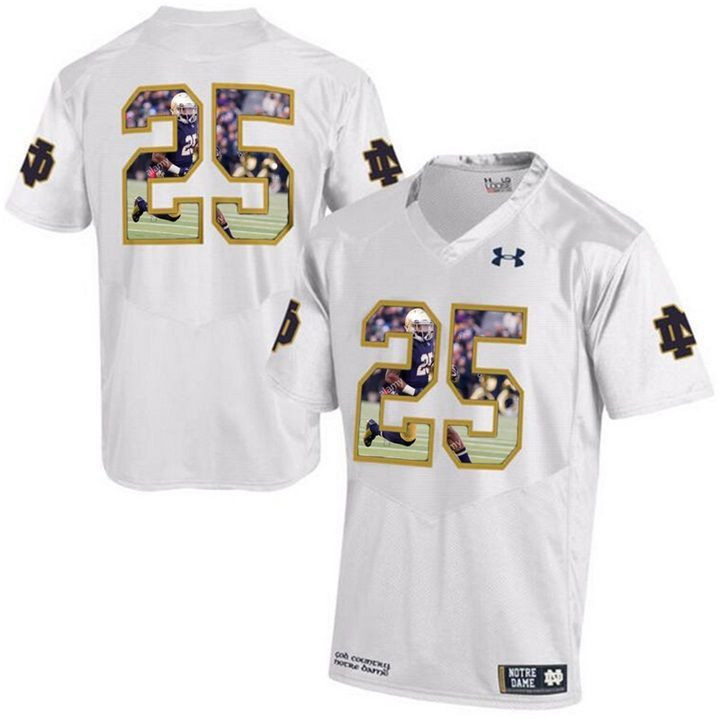 Notre Dame Fighting Irish #25 White Printing Player Portrait Football Jersey