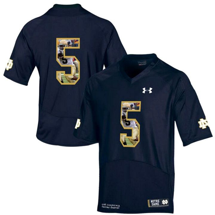 Notre Dame Fighting Irish #5 Navy Printing Player Portrait Football Jersey