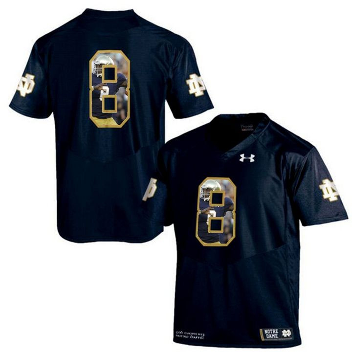 Notre Dame Fighting Irish #8 Navy Printing Player Portrait Football Jersey