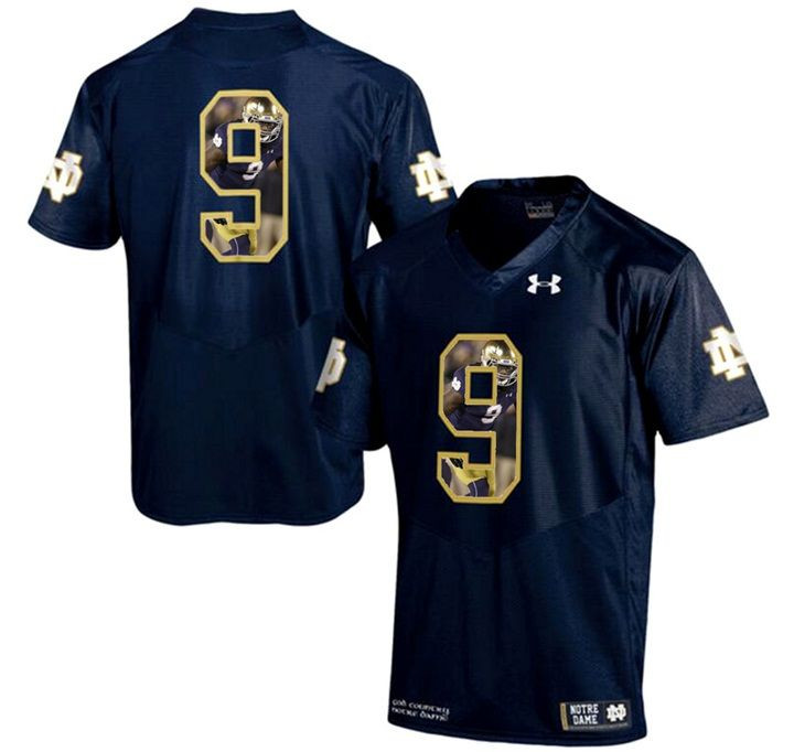 Notre Dame Fighting Irish #9 Navy Printing Player Portrait Football Jersey