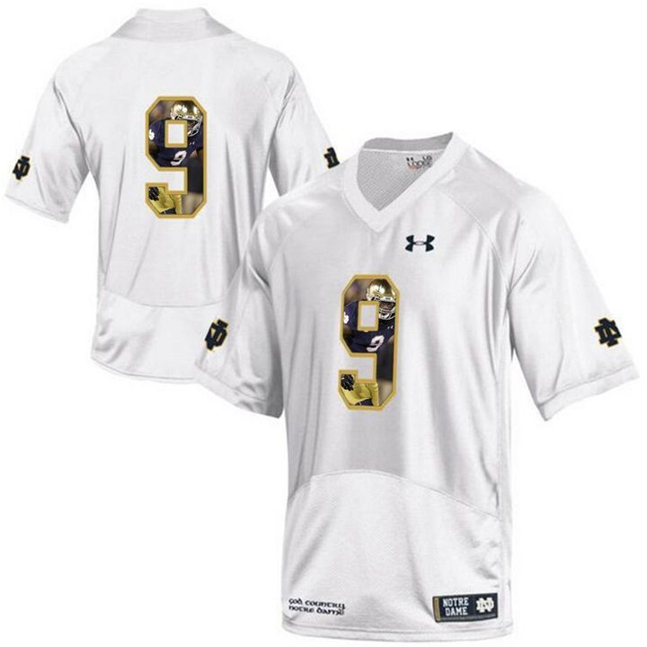 Notre Dame Fighting Irish #9 White Printing Player Portrait Football Jersey