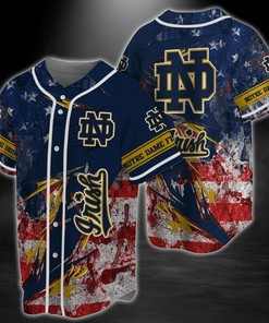 Notre Dame Fighting Irish NCAA Baseball Jersey Shirt US Flag