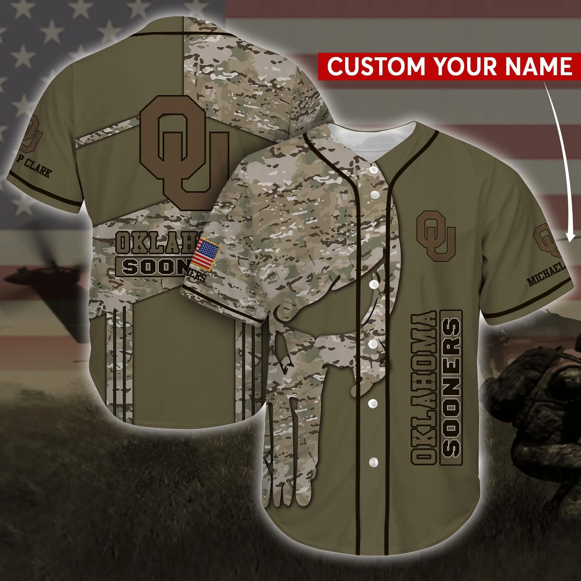 Oklahoma Sooners Personalized Custom Name Baseball Jersey Shirt Camo