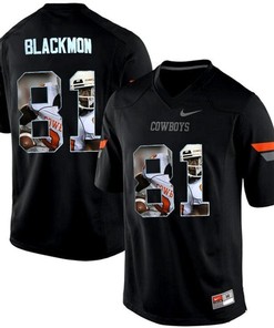 Oklahoma State Cowboys Justin Blackmon Black Printing Player Portrait Football Jersey