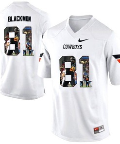 Oklahoma State Cowboys Justin Blackmon White Printing Player Portrait Football Jersey