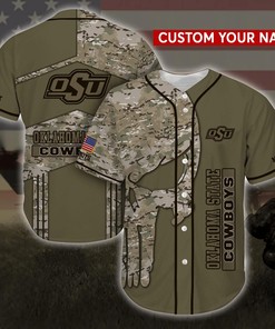 Oklahoma State Cowboys NCAA Personalized Baseball Jersey Shirt Camo