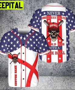 Old Man With Playing Baseball - Never Underestimate US Flag Custom Name BaseBall Jersey