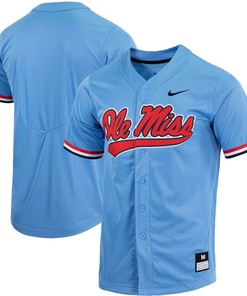 Ole Miss Rebels Replica Full-button Baseball Jersey - Powder Blue Ncaa