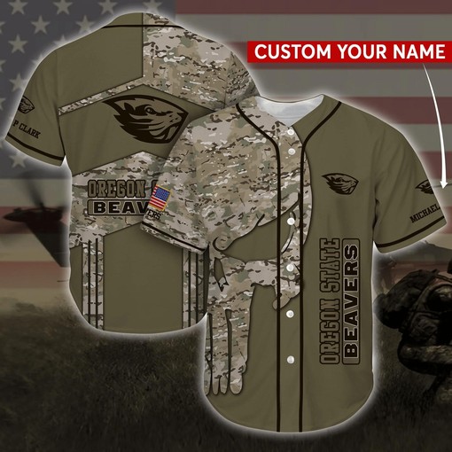 Oregon State Beavers NCAA Personalized Custom Name Baseball Jersey Shirt Camo