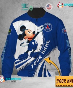 Paris Saint-Germain FC Custom Name Mickey Mouse Blue Bomber Jacket