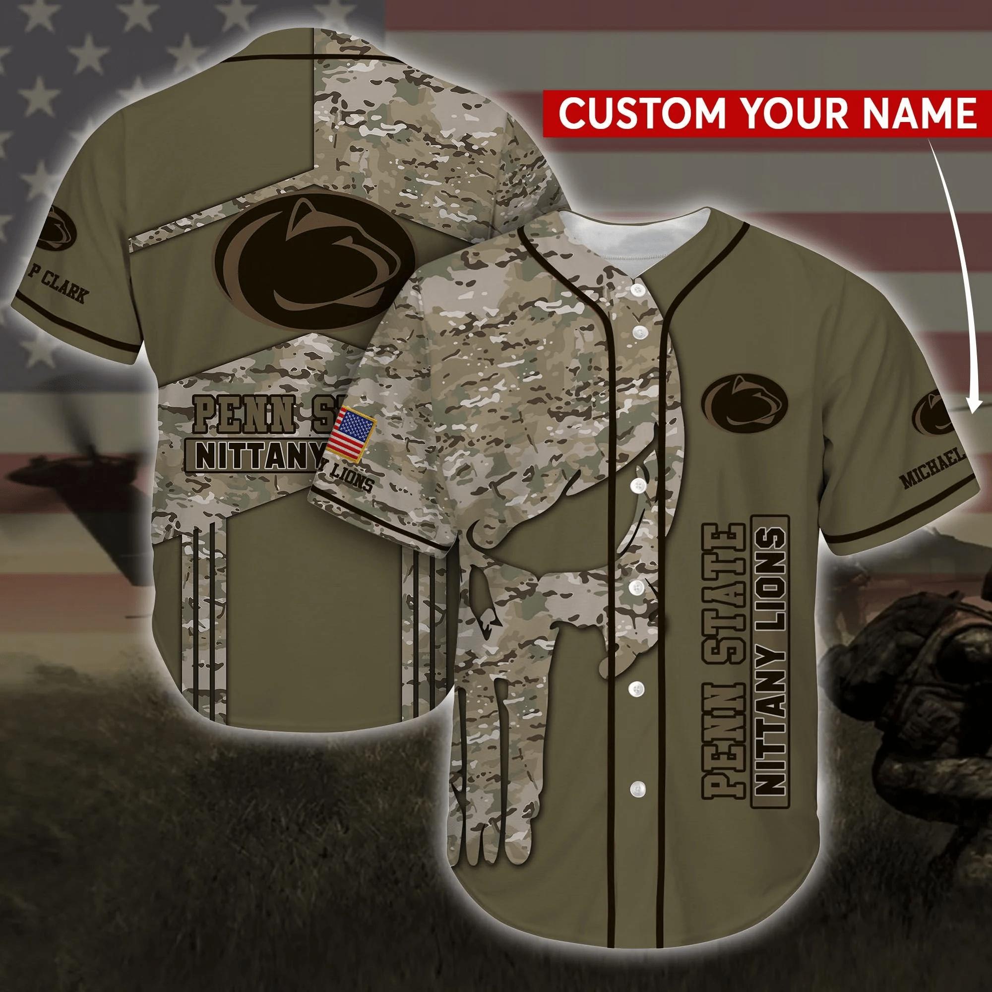 Penn State Nittany Lions NCAA Personalized Custom Name Baseball Jersey Shirt Camo
