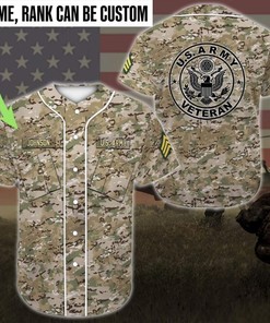 Personalized Name And Rank Us Army Camo Baseball Jersey