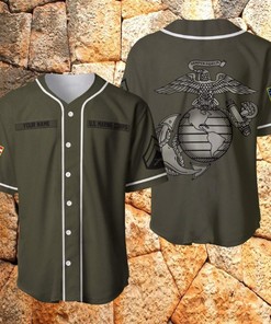 Personalized Name And Rank Us Marine Corps Olive Baseball Jersey