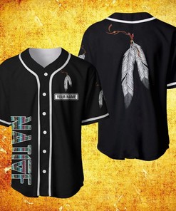 Personalized Name Native American Feather Black Baseball Jersey