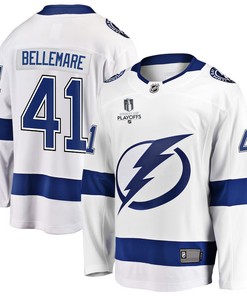 Pierre-Edouard Bellemare 41 Tampa Bay Lightning Stanley Cup 2023 Playoffs Patch Away Breakaway Men Jersey - White