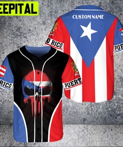 Puerto Rico Skull And Flag Style 3D BaseBall Jersey