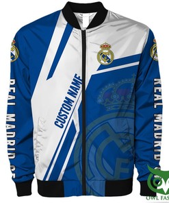 Real Madrid Custom Name Blue White Logo Bomber Jacket