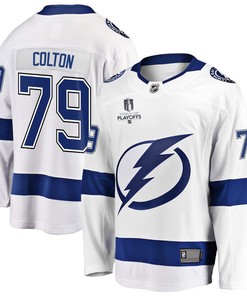 Ross Colton 79 Tampa Bay Lightning Stanley Cup 2023 Playoffs Patch Away Breakaway Men Jersey - White