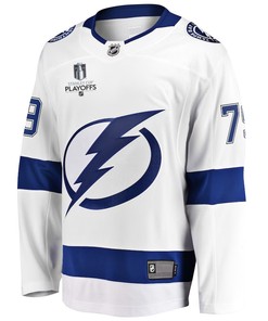 Ross Colton 79 Tampa Bay Lightning Stanley Cup 2023 Playoffs Patch Away Breakaway Men Jersey - White
