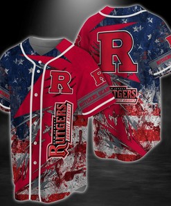 Rutgers Scarlet Knights NCAA Baseball Jersey Shirt US Flag