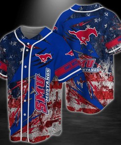 SMU Mustangs NCAA Baseball Jersey Shirt US Flag