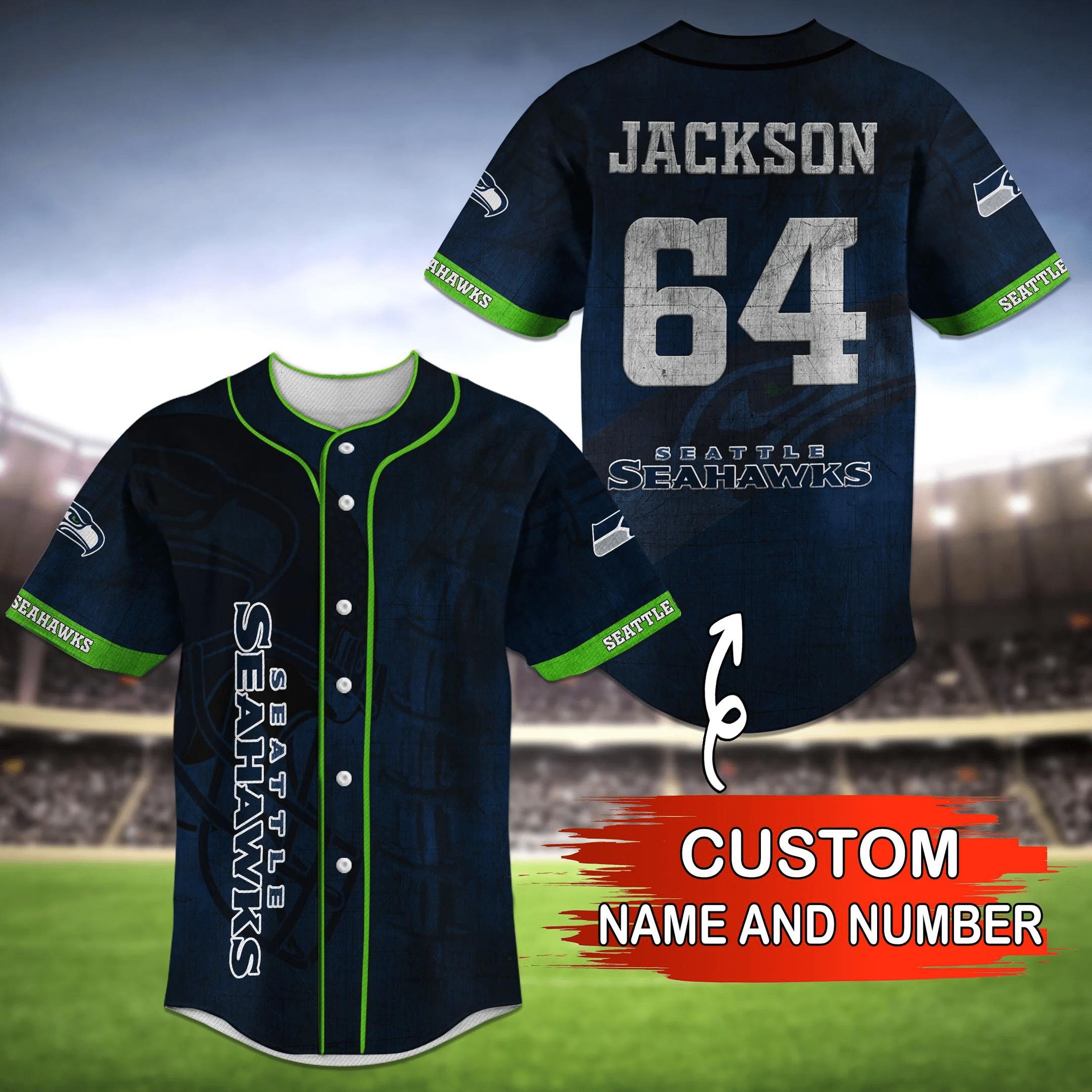 Seattle Seahawks Fan Apparel with Custom Name Baseball Jersey Shirt