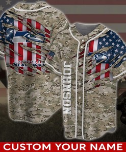 Seattle Seahawks NFL Custom Name Camo Flag US Baseball Jersey Shirt