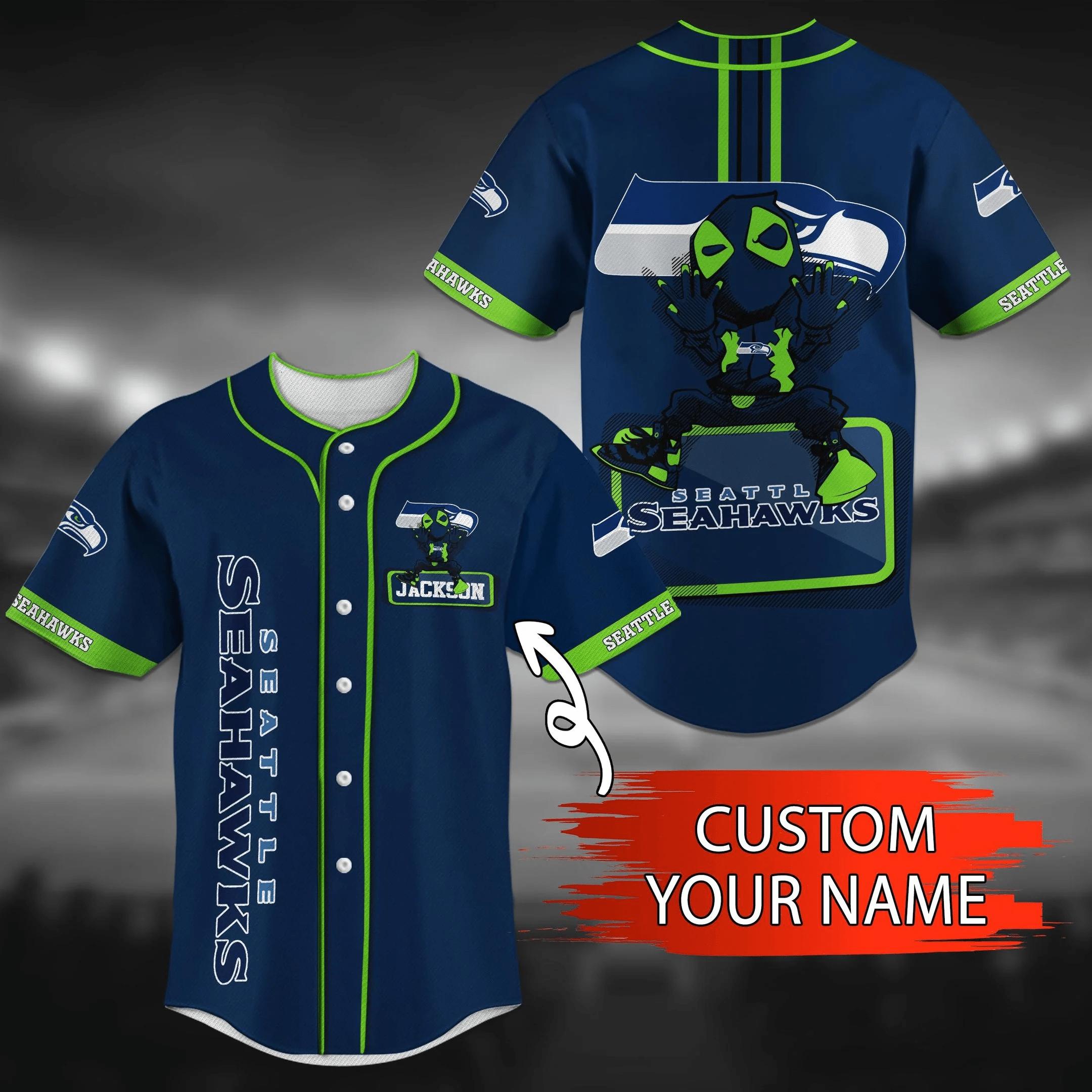 Seattle Seahawks Personalized Baseball Jersey Shirt for Fans