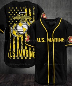 Simple Black Yellow Us Marine Flag Personalized 3d Baseball Jersey