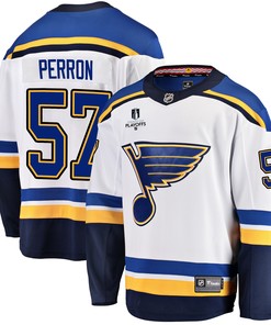 St. Louis Blues David Perron 57 Away 2022 Stanley Cup Playoffs Breakaway Men Jersey - White