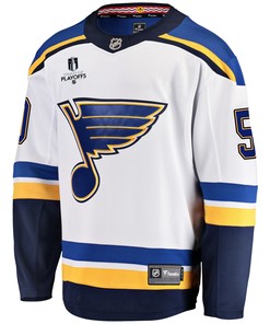St. Louis Blues Jordan Binnington 50 Away 2022 Stanley Cup Playoffs Breakaway Men Jersey - White