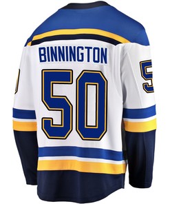 St. Louis Blues Jordan Binnington 50 Away 2022 Stanley Cup Playoffs Breakaway Men Jersey - White