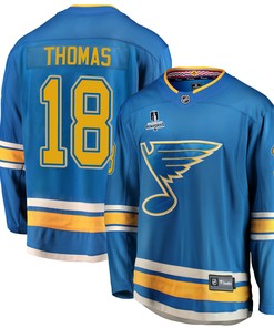 St. Louis Blues Robert Thomas 18 Alternate 2022 Stanley Cup Playoffs Breakaway Men Jersey - Blue