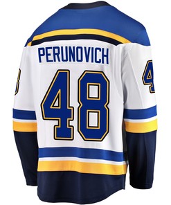 St. Louis Blues Scott Perunovich 48 Away 2022 Stanley Cup Playoffs Breakaway Men Jersey - White